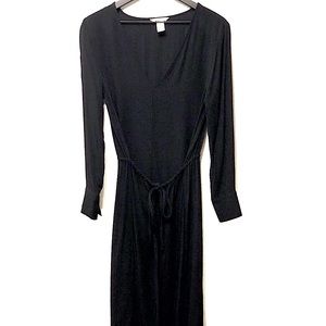 h&m long sleeve midi dress with self-tie belt size 8 / medium